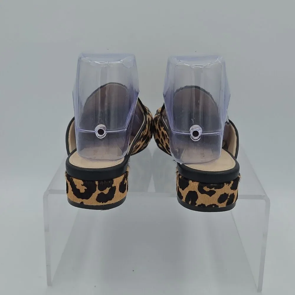 Cole Haan Piper Ocelot Leopard Calf Hair Loafer Mules Pointed Toe Slides Sz 6